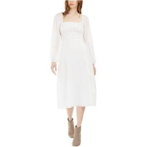Leyden Smocked Ruffled Midi Dress L White